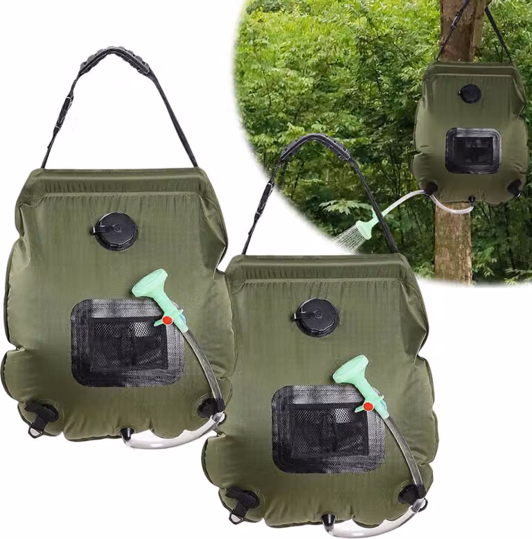 2 pezzi doccia solare borsa campeggio 20L, doccia solare acqua borsa mano doccia tubo portatile, doccia all'aperto riscaldamento solare per l'estate escursionistica