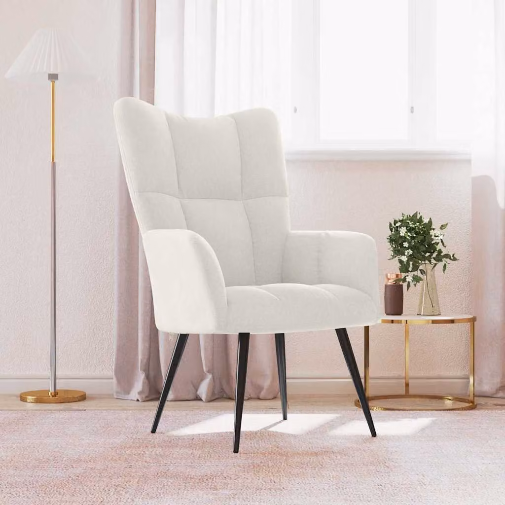 Sedia Relax vidaXL in Velluto Bianco Crema con Braccioli e Struttura in Metallo