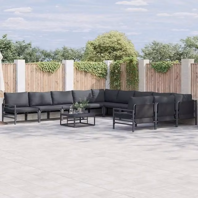 Set Divano da Giardino a Forma di U vidaXL con Cuscini Antracite e Nero in Acciaio Verniciato a Polvere – 1