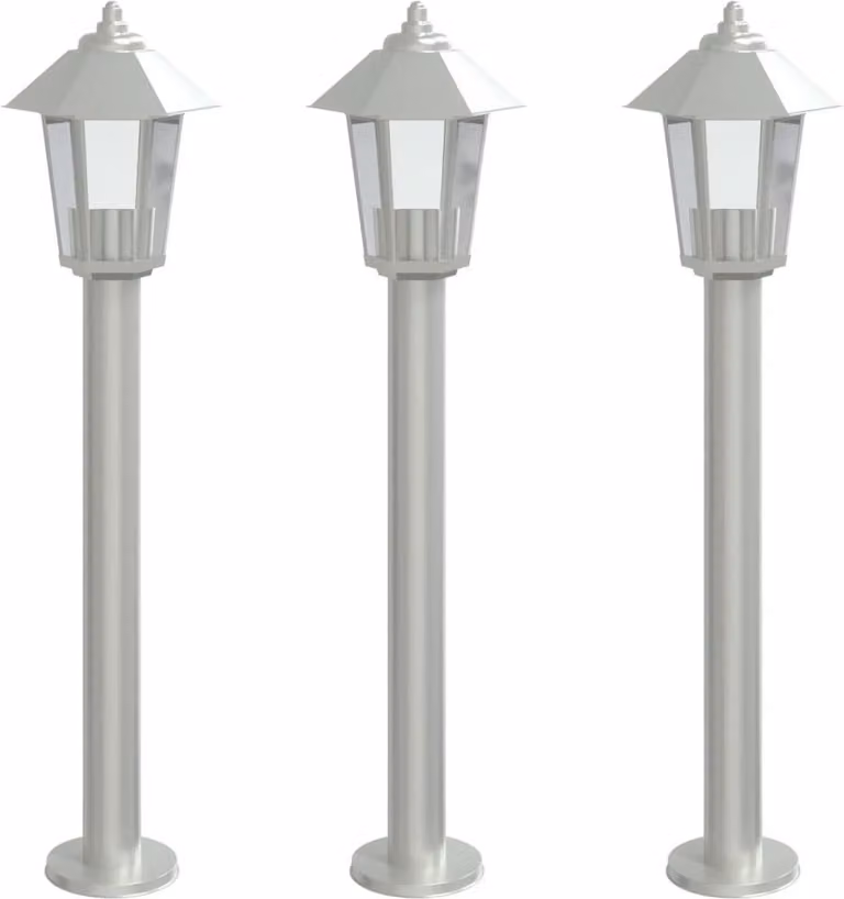 Lampade da Terra per Esterni 3 pz Argento 80 cm in Acciaio Inox