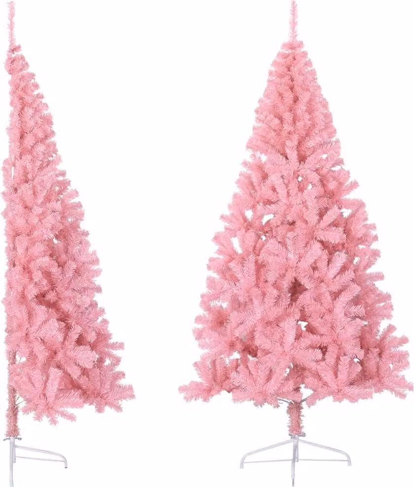 Albero di Natale Artificiale a Metà con Supporto Rosa 180cm PVC