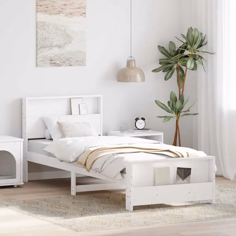 Struttura del letto vidaXL in legno di pino massiccio bianco, L/P/H: 190 x 90 cm