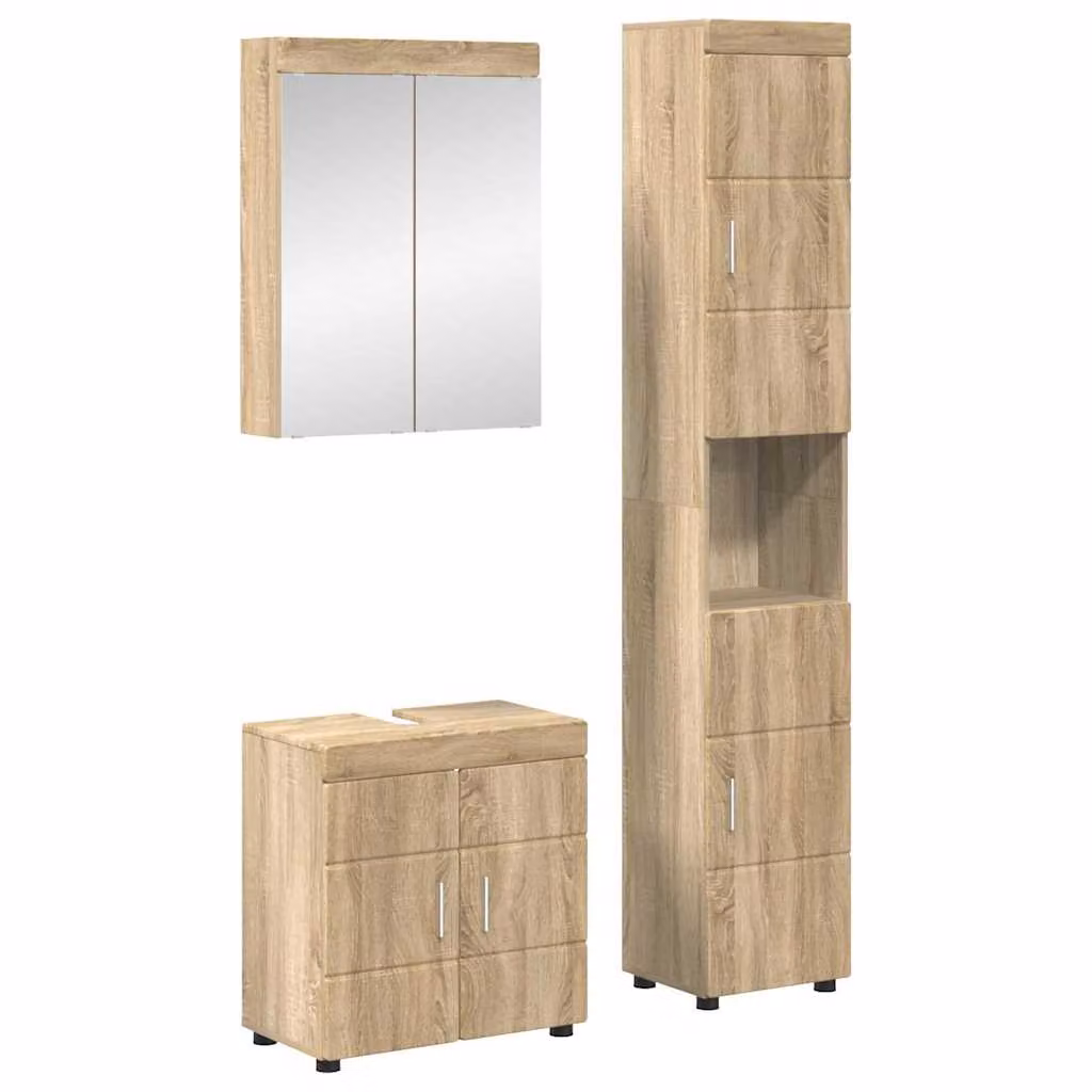 Set di mobili per il bagno vidaXL TULUM in 3 pezzi, Rovere Sonoma, moderno e a parete