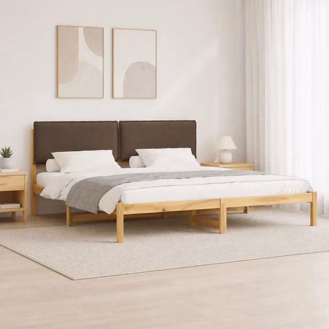 Letto con Testiera Rivestita Bianco lavato e taupe 180 x 200 cm 3405046