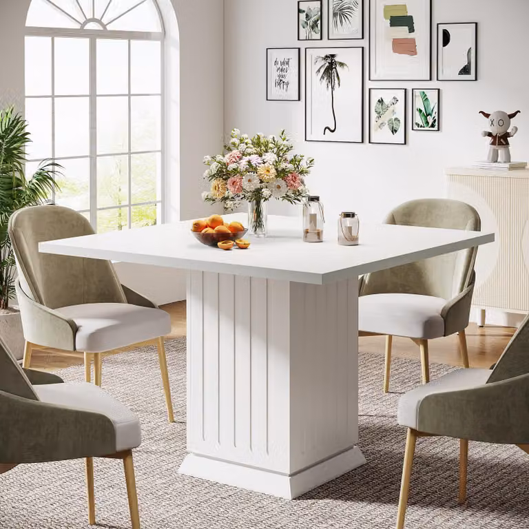 Tavolo da pranzo Tribesigns, piccolo tavolo da pranzo moderno, quadrato, in legno per 4 persone, 90*90*76 cm (bianco)