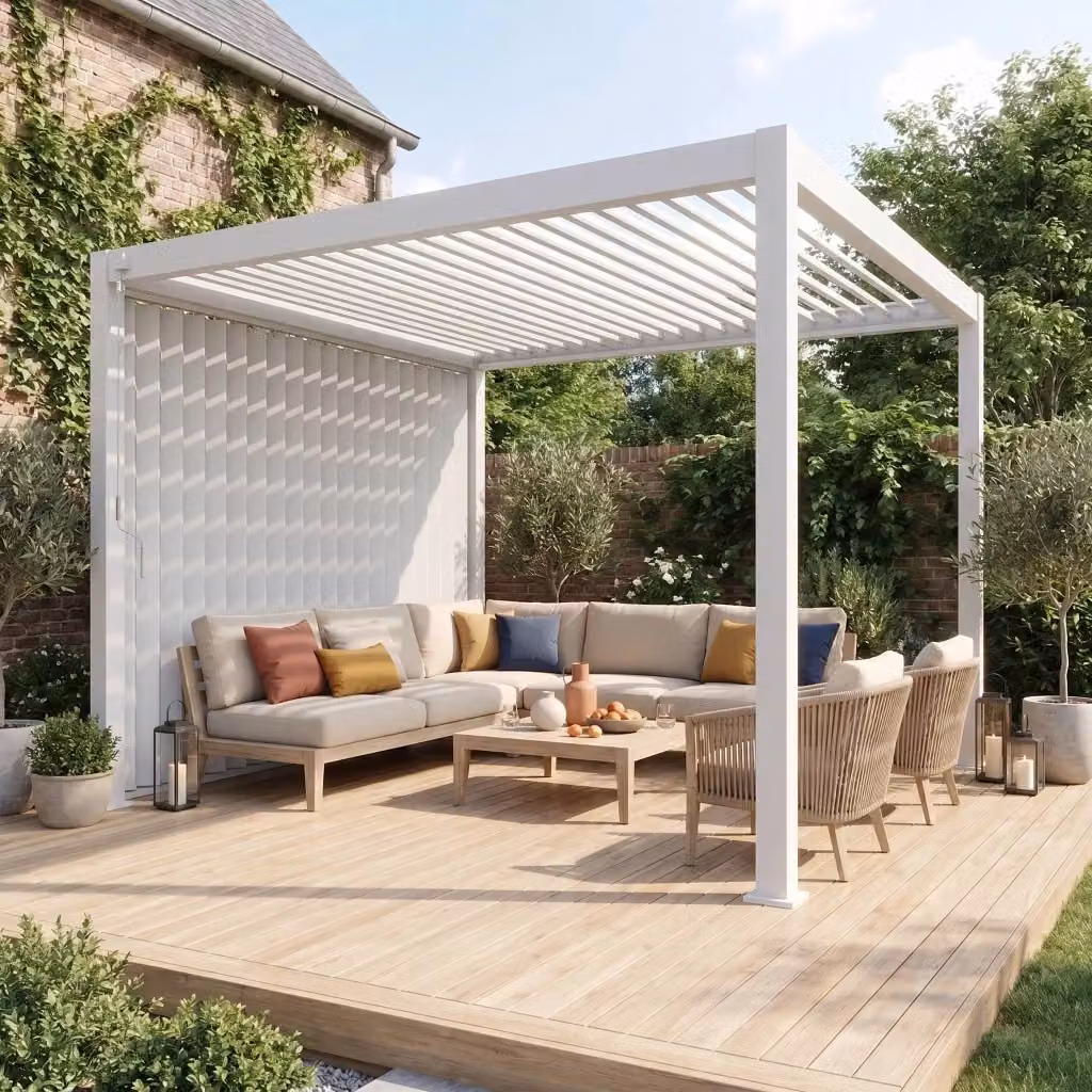 Pergola bioclimatica Sweeek in alluminio con pannello verticale, L: 400 cm, P: 300 cm, H: 257 cm – 2
