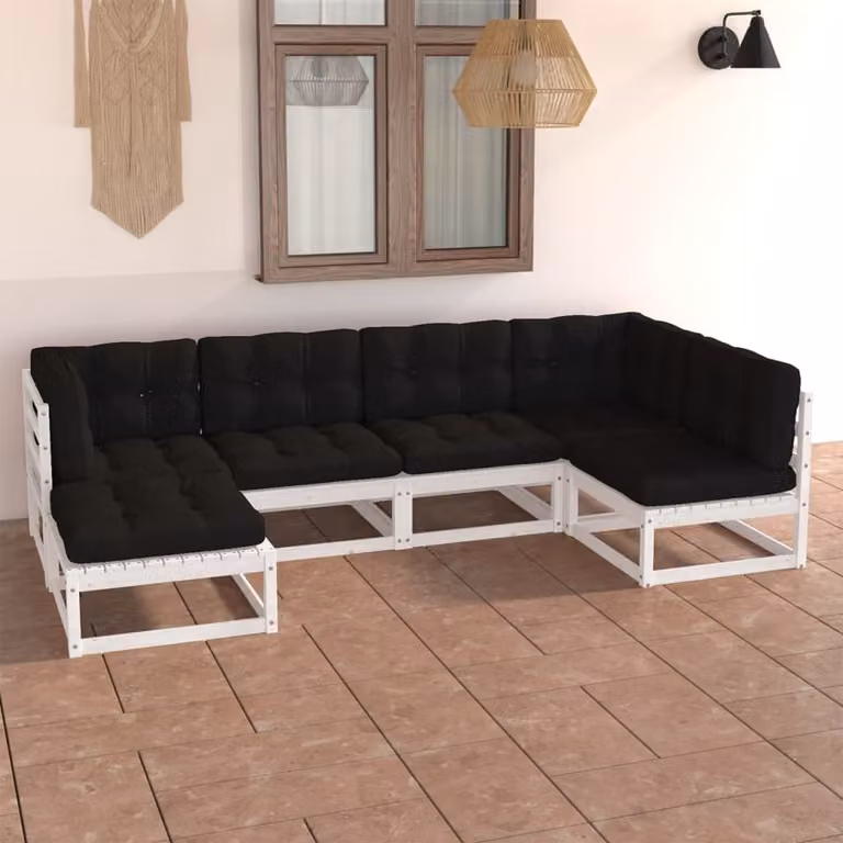 The Living Store Set da giardino da 6 pezzi con cuscini in legno di pino massiccio