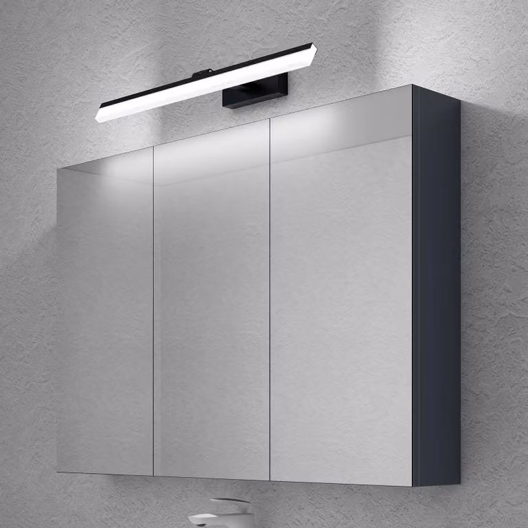 doporro Armadietto a Specchio 100x15x70cm con Lampada da Specchio per Bagno 60cm, 14W 6000K, Specchiera Bagno Mobilettto da Parete Antracite Opaco con 3 Ante e Applique Specchio, Spiegelschrank 02