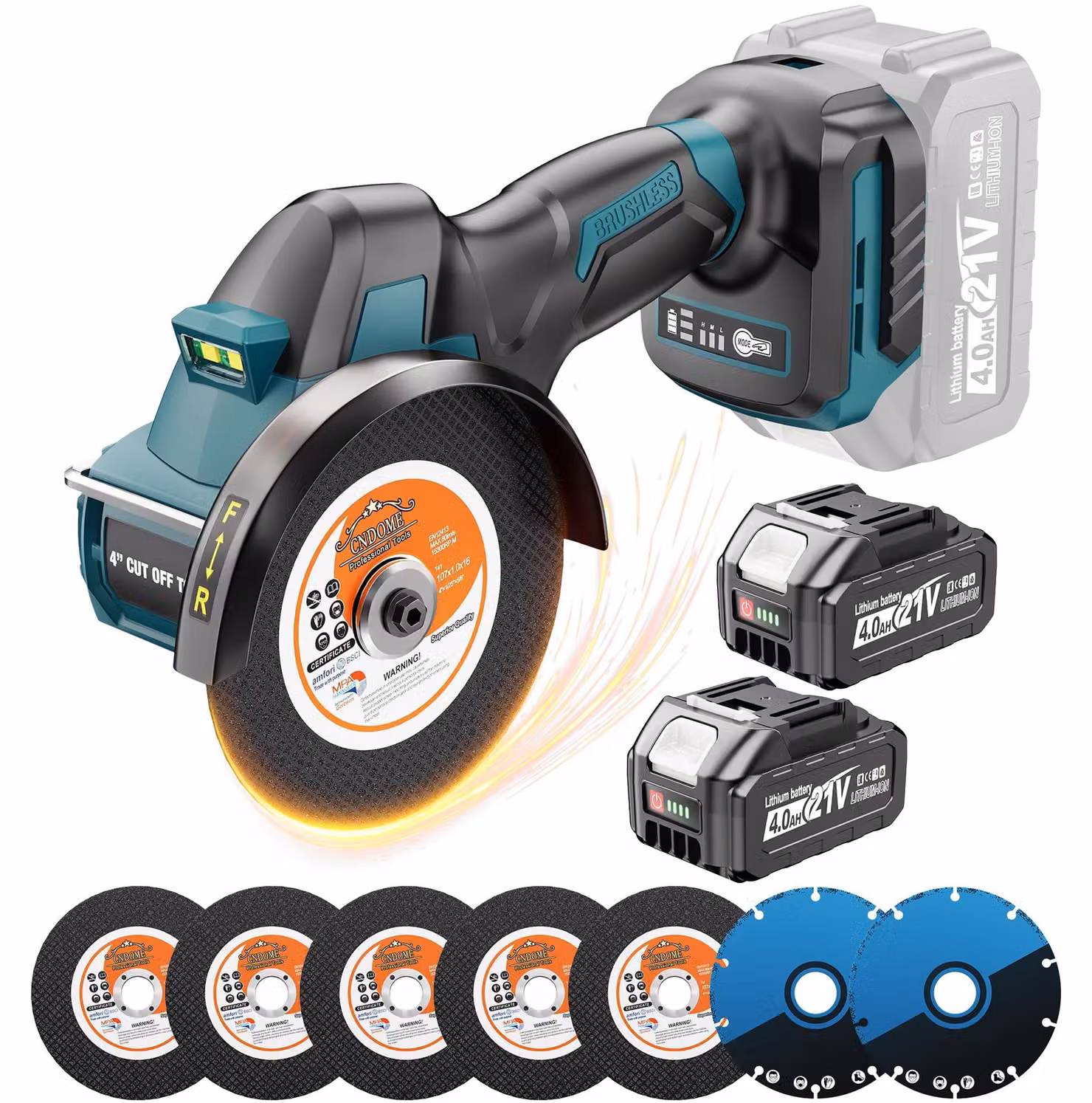 Smerigliatrice angolare a batteria - 21 V - disco da taglio da 110 mm - senza spazzole - leggera