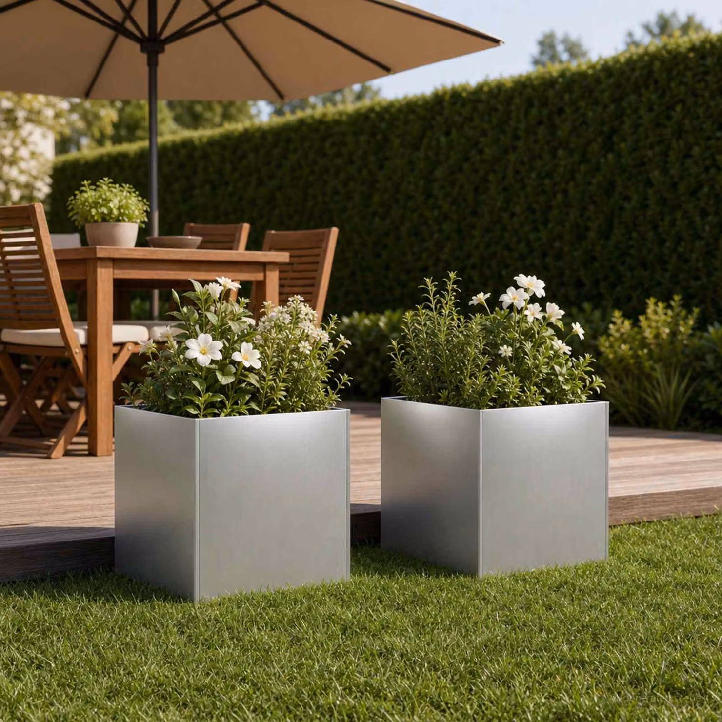 Set di 2 vasi da giardino vidaXL in acciaio zincato argento L/P/H: 35 x 35 x 35 cm