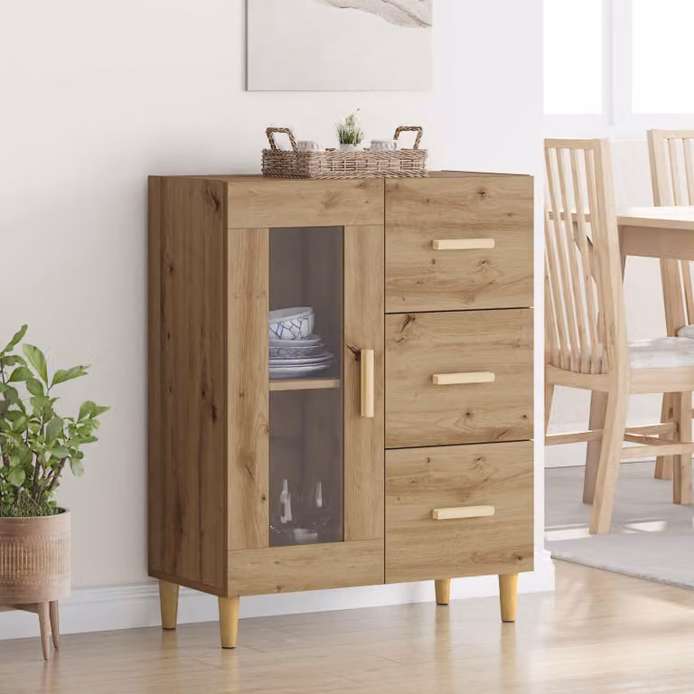 Credenza moderna vidaXL in legno e vetro, colore marrone, L: 69,5 cm, P: 34 cm, H: 90 cm