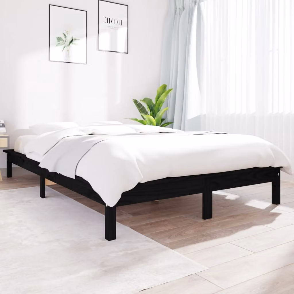 The Living Store Letto in legno massiccio nero 180x200 cm pino