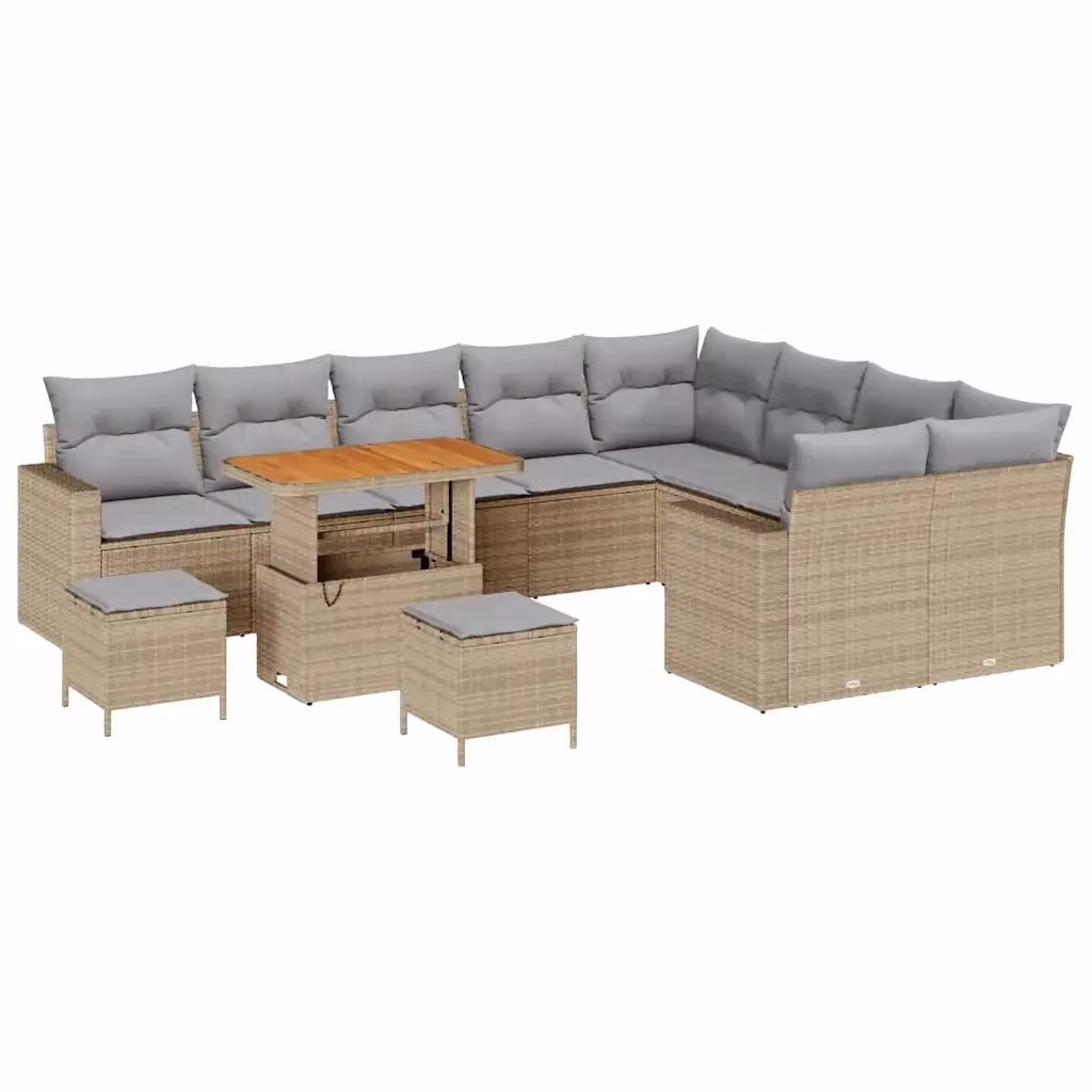 Set Divano da Giardino 12 Pezzi vidaXL Beige con Cuscini e Tavolino in Polyrattan e Acciaio – 2