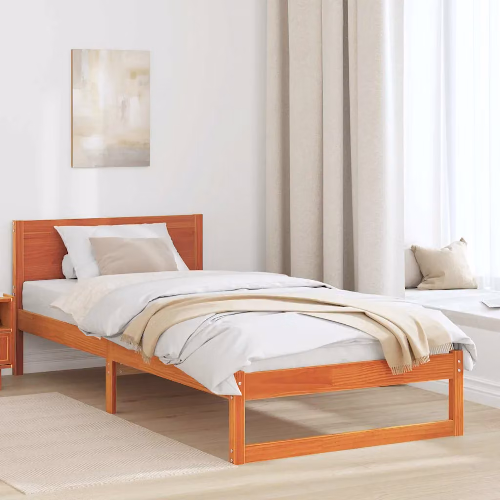 Struttura del letto moderna vidaXL in pino massello marrone cerato 90 x 190 cm