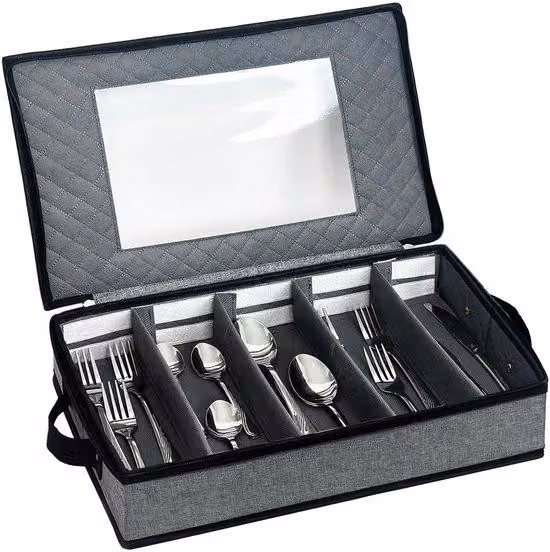 Ibenzoa® Contenitore per posate regolabile con coperchio, 42,5×29,5×8 cm – 5 scomparti regolabili e 4 divisori imbottiti rimovibili, tessuto Oxford 300D, portatile, ideale per cucina e campeggio