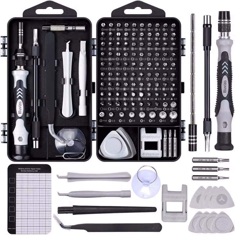 Set di strumenti da 122 pezzi, mini cacciavite per la riparazione di computer, con 101 punte per telefoni cellulari, PC, laptop, tablet, PS5, occhiali, Xbox, giocattoli, orologi, fotocamere. Colore: grigio