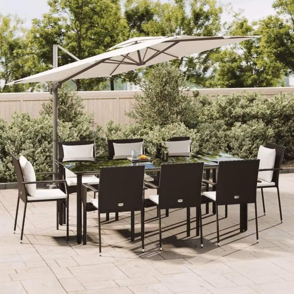 Maison Exclusive - Set da pranzo da giardino 9 pezzi con cuscini in polyrattan nero
