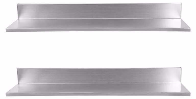 Set da 2 supporti da parete per la cucina - Scaffale angolare da cucina in acciaio inossidabile per pentole, padelle e spezie, lunghezza 76 cm - Capacità di carico 18 kg - Argento