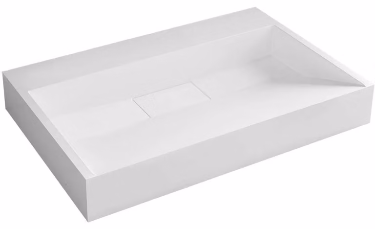 Lavabo in marmo artificiale Vita, disponibile sia da appoggio che da parete, colore bianco lucido, dimensioni 60x37 cm