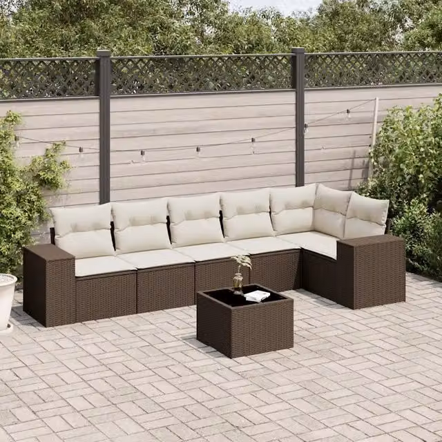 Set Divani da Giardino 7 pz con Cuscini Marrone in Polyrattan 3222602