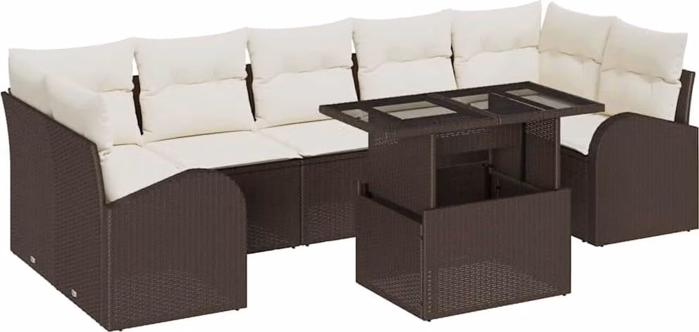 Set Divano da Giardino con cuscino 8 pcs Marrone Poly Rattan