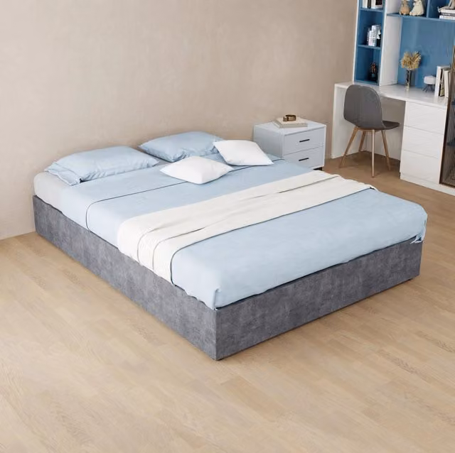 Struttura letto 140x200 cm in tessuto e metallo grigio