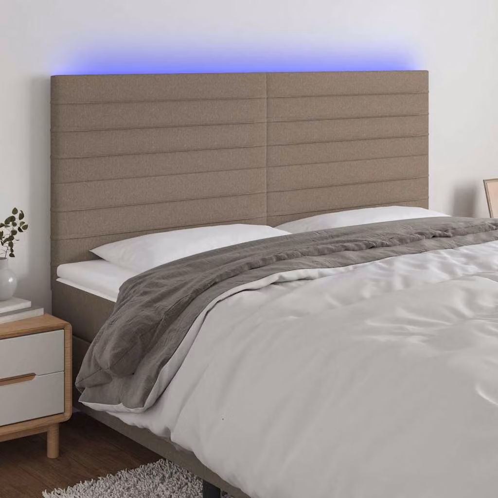 Testiera con LED e porta USB vidaXL in tessuto beige o grigio, L: 200 cm, P: 5 cm, H: 118-128 cm – 1