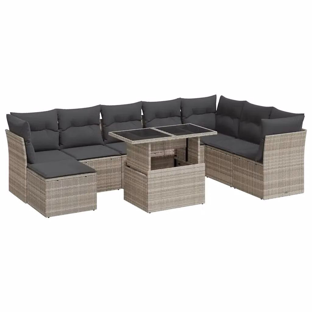 Set Divano da Giardino vidaXL 9 Pezzi con Cuscini e Tavolino in Polyrattan Grigio – 2