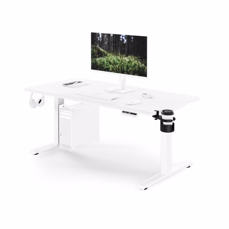 Scrivania ergonomica, regolabile in altezza, colore bianco: 140 x 70 cm: ARIA
