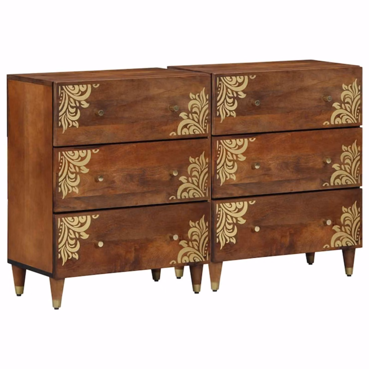 Set di 2 credenze moderne vidaXL in legno di mango massello marrone H 75 x L 60 x P 33 cm