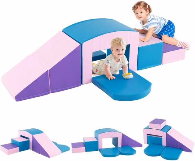 Set di 6 blocchi di arrampicata in schiuma per bambini piccoli, design multicolore blu, L/P/H: 60 x 40 x 45,5 cm