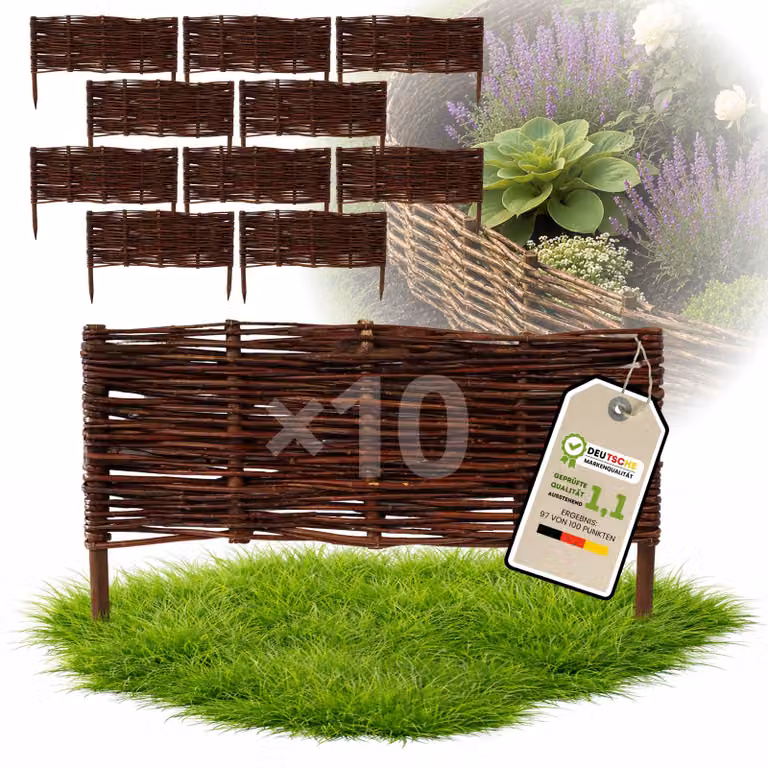 Floranica 10 pezzi Recinzione in vimini 30 cm x 60 cm – Staccionata da giardino intrecciata Palizzata Recinzione naturale Bordo aiuola