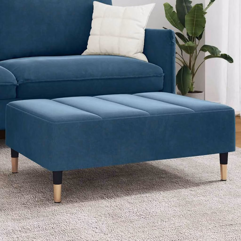 Poggiapiedi vidaXL in velluto blu con struttura in metallo L: 77 cm, P: 55 cm, H: 31 cm