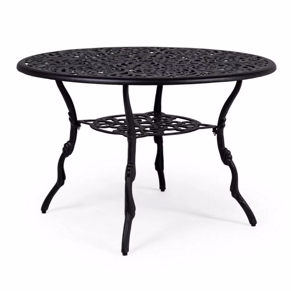 Tavolo da giardino rotondo Bizzotto in alluminio verniciato antracite con decori floreali – 2