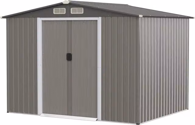 Costway Capannone da Giardino in Acciaio Zincato Grigio con Porte Scorrevoli e Rampa L/P/H: 260 x 207 x 181 cm