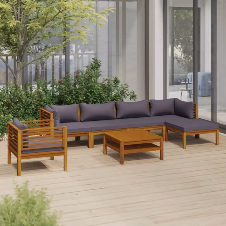 The Living Store Set da giardino da 7 pezzi con cuscino in legno massiccio di acacia