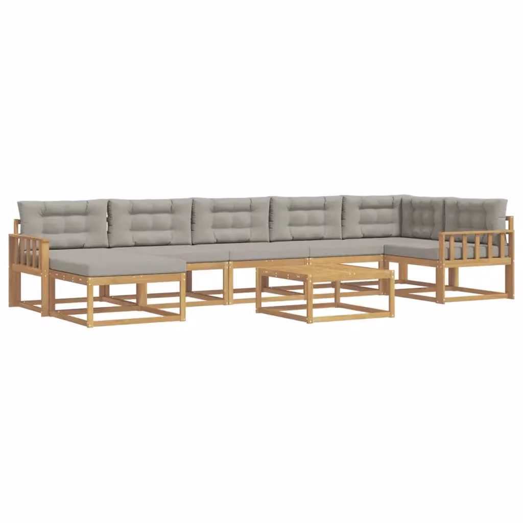 Set di divani da esterno vidaXL a forma di L composto da 8 pezzi in legno di acacia con cuscini, colore bianco e grigio – 2
