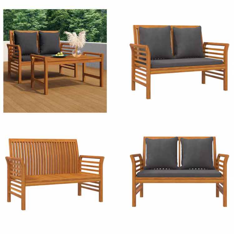 vidaXL Panca per divano con cuscini grigio scuro in legno massiccio di acacia - Panca per divano - Panche per divano - Panca per divano in legno massiccio - Panca per divano in legno