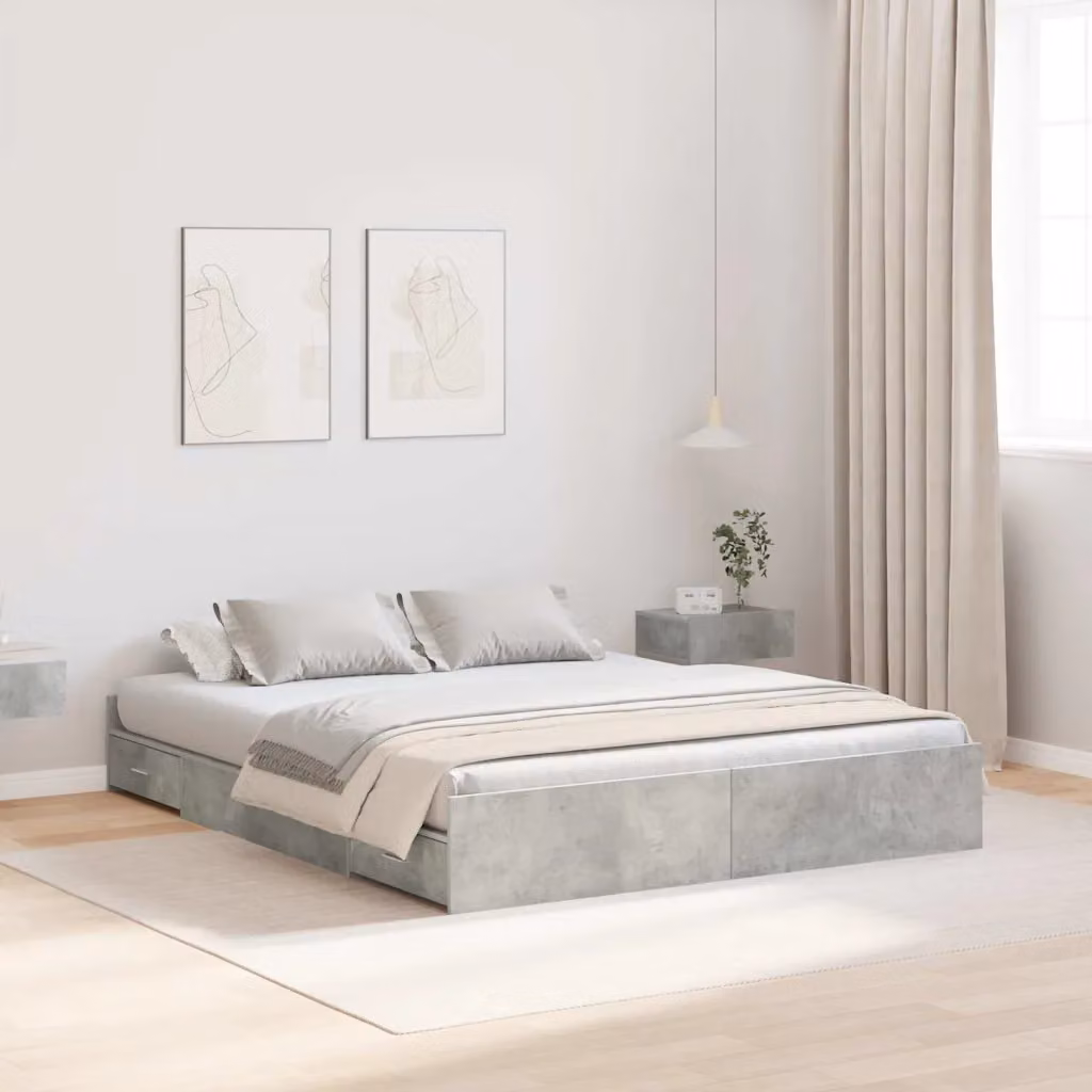 Struttura letto con contenitore vidaXL in legno e MDF, Grigio, L/P/H: 140 x 190 x 28 cm