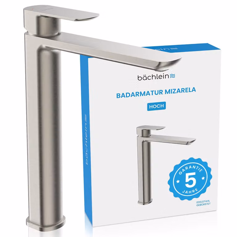 Rubinetto da bagno Mizarela alto - Acciaio inossidabile spazzolato | Rubinetto da bagno alto dal design classico - Rubinetto per lavabo da appoggio