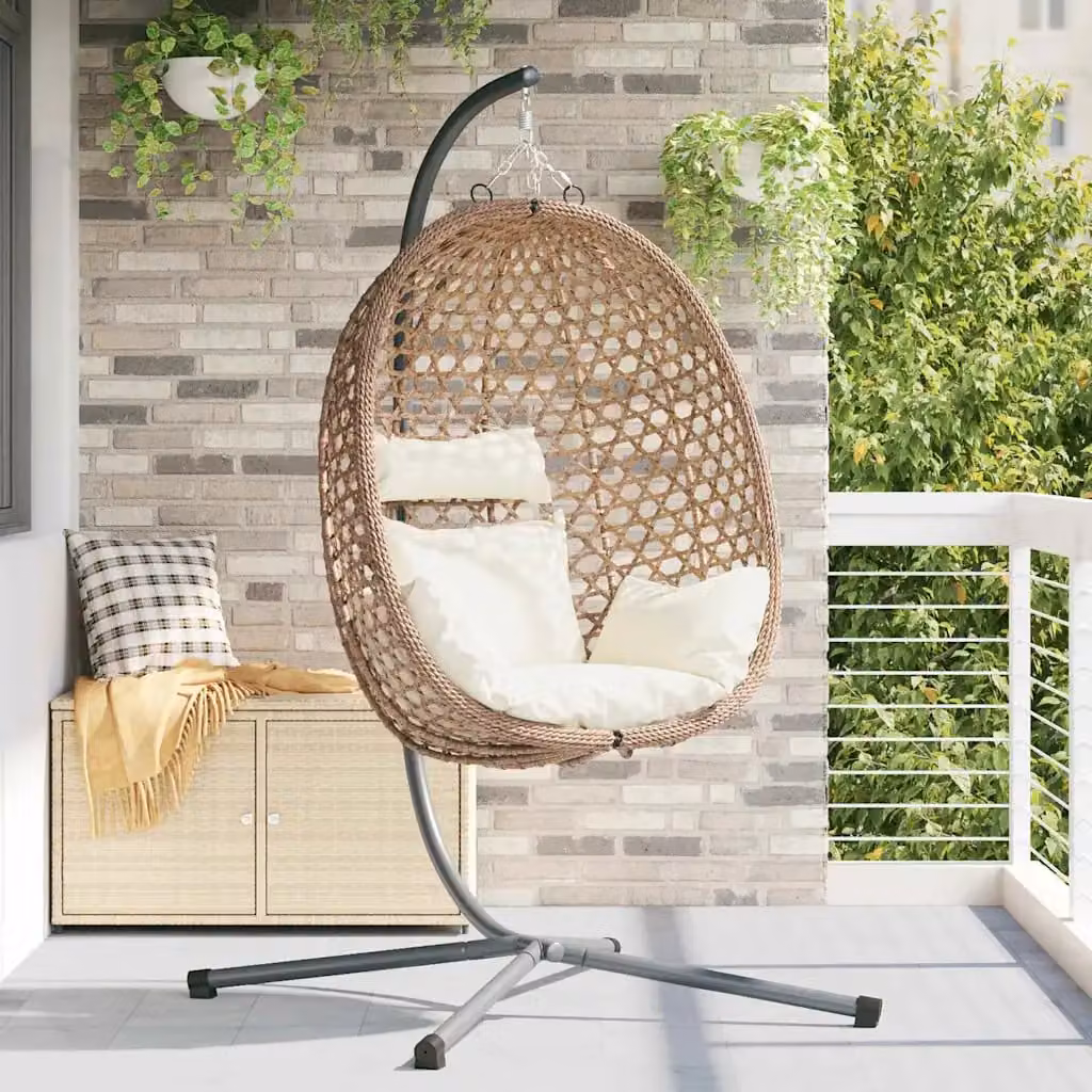 Sedia uovo sospesa in rattan vidaXL, colore marrone caffè e beige, L 104 x P 100 x H 191 cm
