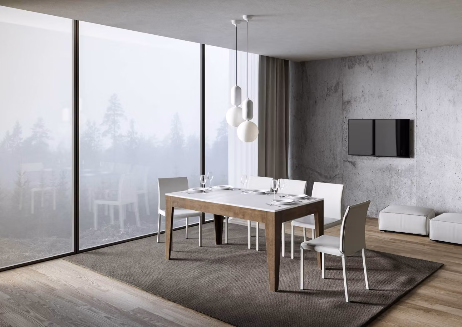 ITAMOBY - Tavolo allungabile 160/220x90 cm Cico Mix piano bianco frassino - base noce