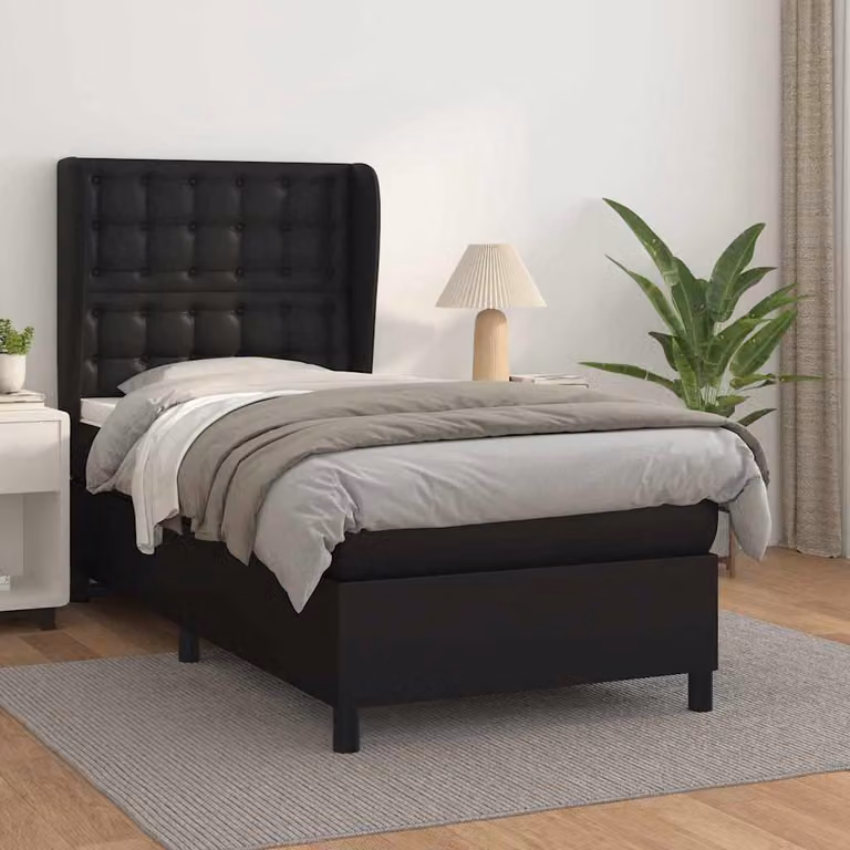 vidaXL Giroletto a Molle con Materasso in Similpelle Nero L/P/H: 90 x 200 x 128 cm