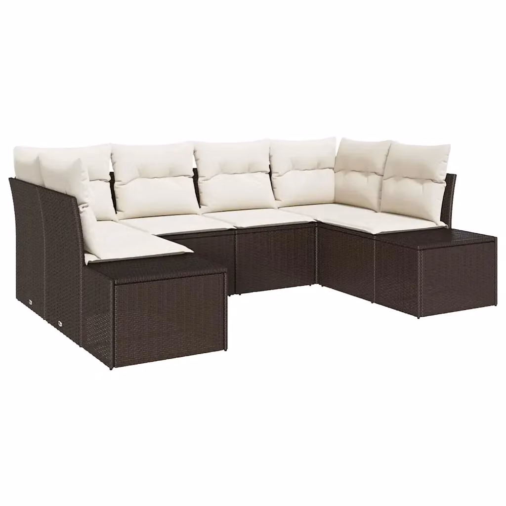 Set Divano da Giardino a L vidaXL in Polyrattan Marrone e Beige con Cuscini e Struttura in Acciaio Verniciato per 6 Persone – 2