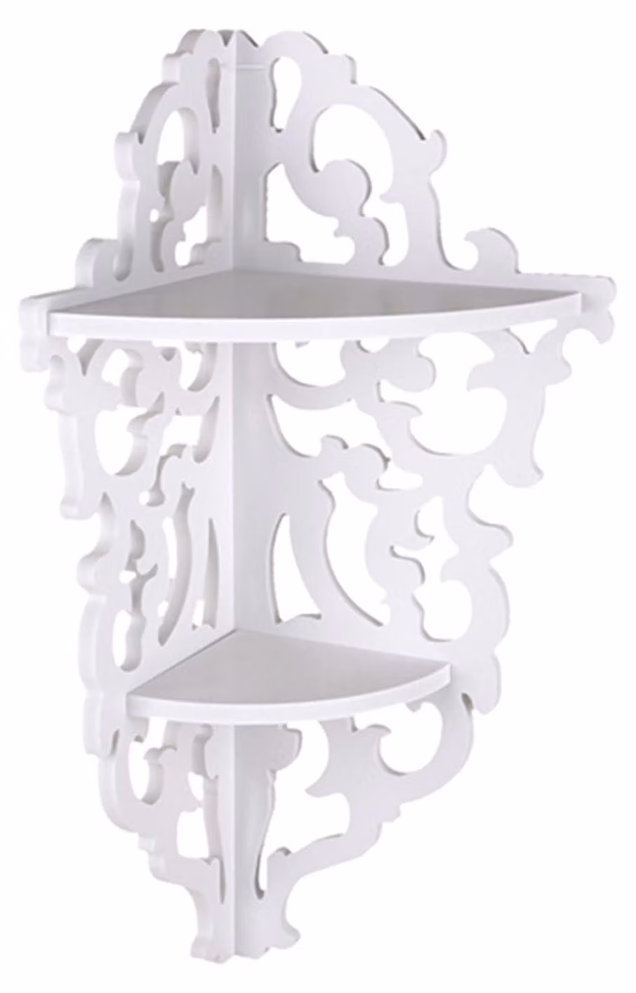 Omgoods - Scaffale angolare in legno bianco a 2 ripiani - Scaffale da parete moderno per bagno e cucina