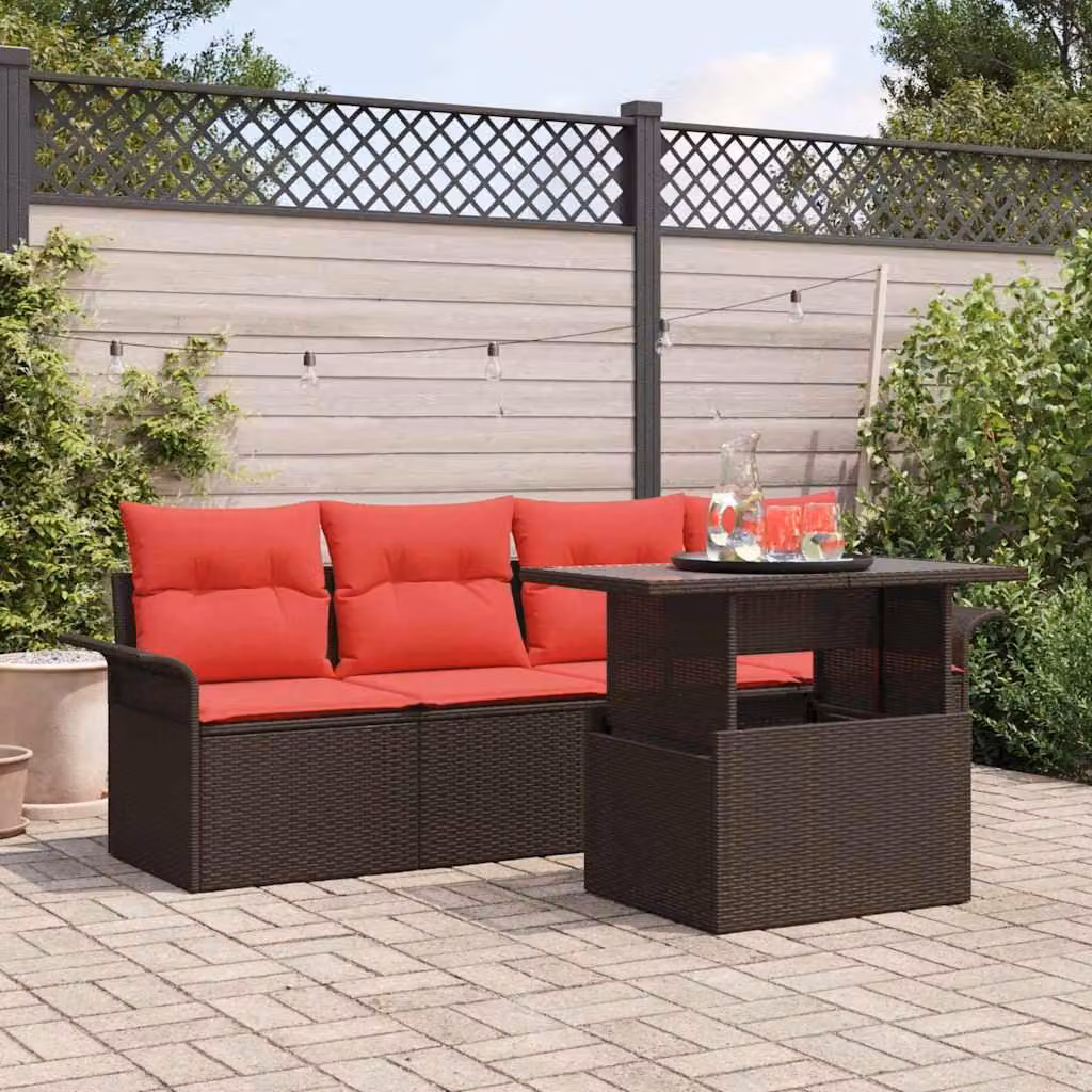 Maison Exclusive - Set da giardino composto da 5 pezzi, divano in rattan sintetico marrone