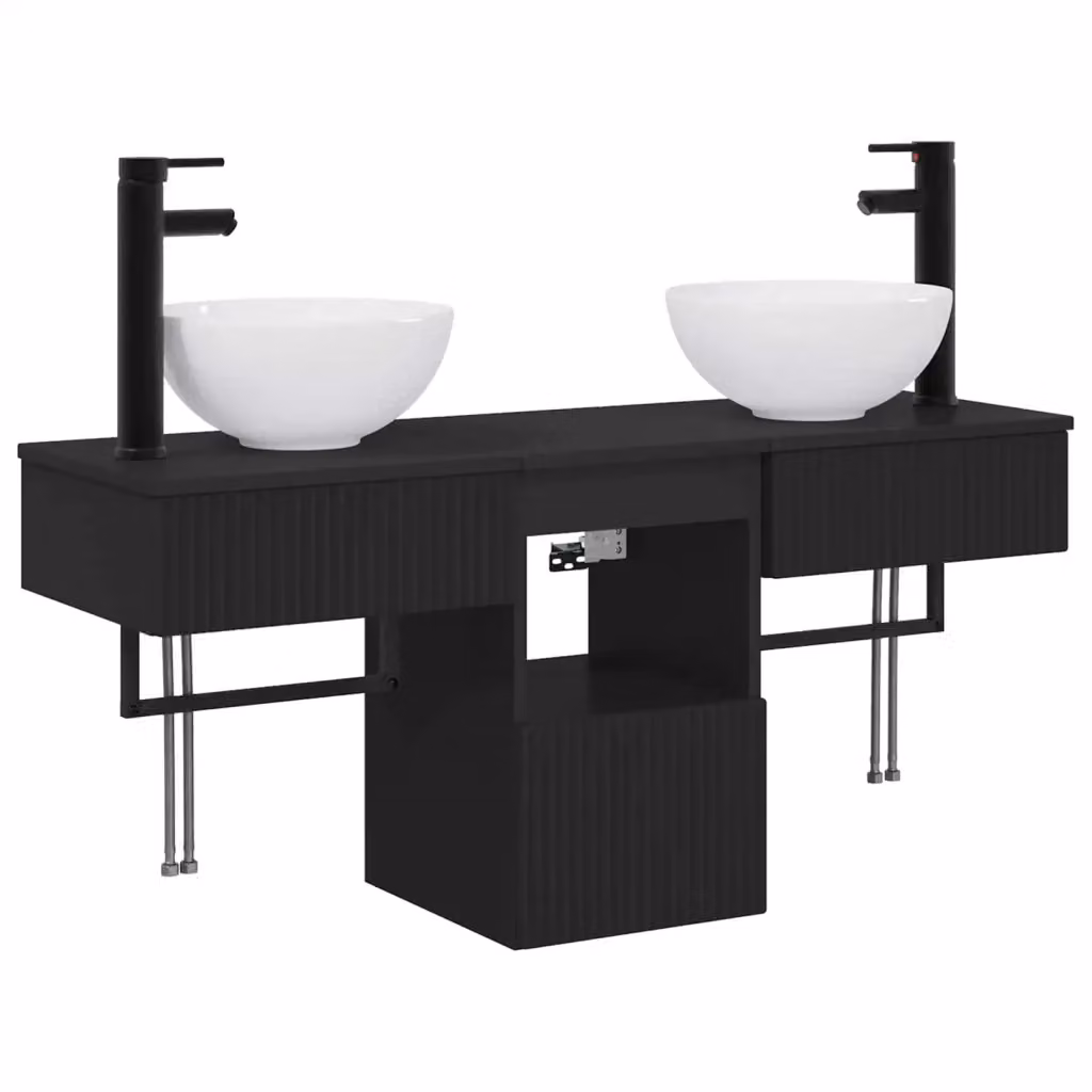 Set di mobili da bagno moderni vidaXL in MDF nero opaco composto da 3 pezzi con mobile sottolavabo e pensile a parete – 2