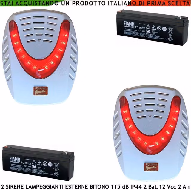 Set di 2 Sirene Lampeggianti a LED da Esterno Securvera Beige con 2 Batterie 12V 2Ah per Allarme Antifurto
