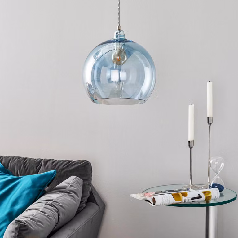 EBB & FLOW Lampada a sospensione in vetro Rowan, dimmerabile, Blu, Soggiorno / Sala da pranzo, Vetro, Scandinavo, Lampada a sospensione