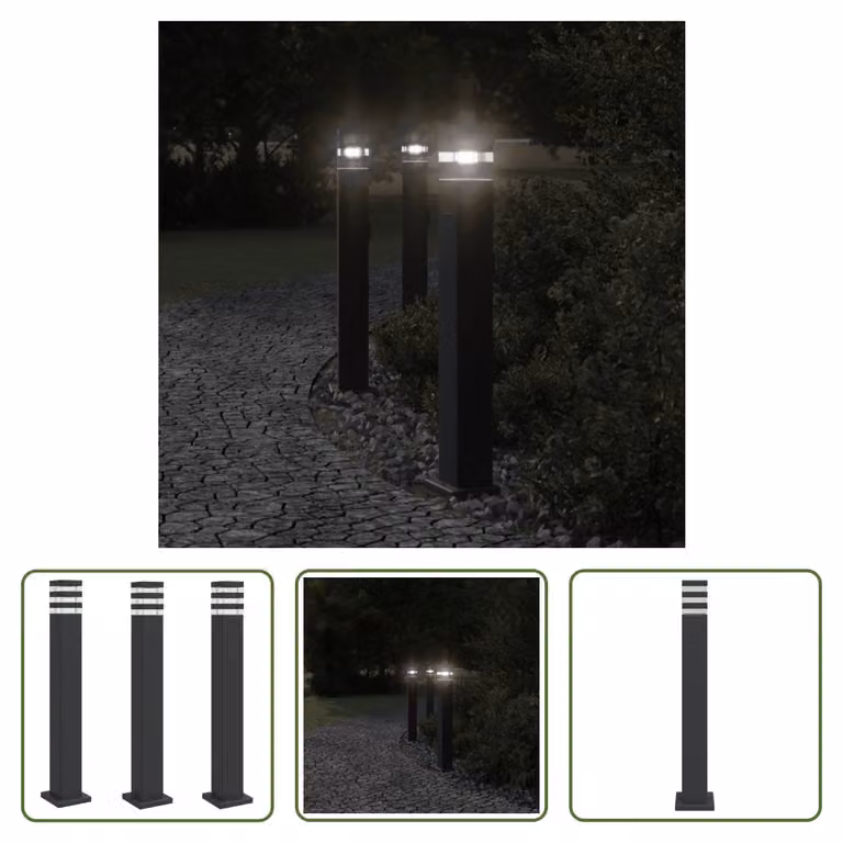 The Living Store Luci da sentiero con presa 3 pezzi nero 80 cm alluminio